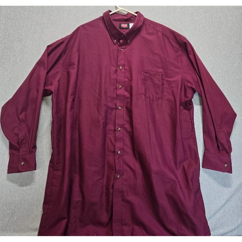Red Kap Poplin Dress Shirt Men 4XL-367 Red Button Down Wrinkle Free Work Uniform